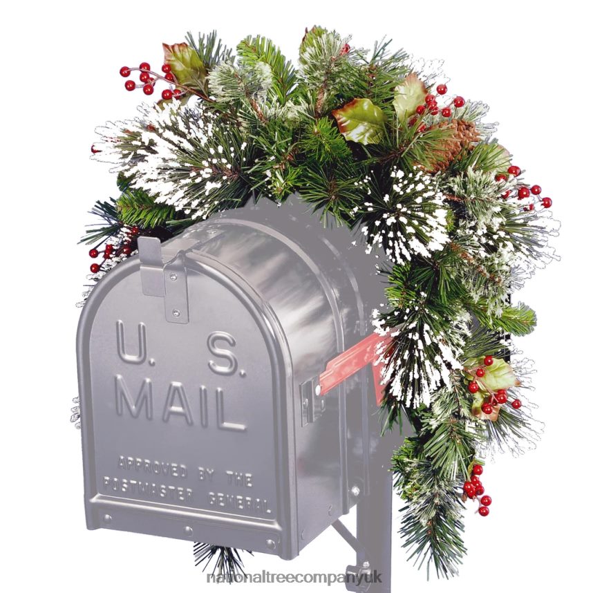 Greenery | National Tree Company Artificial Mailbox Swag Decoration Green Wintry Pine Decorated with Frosted Branches Berry Clusters Pine Cones Christmas Collection 3 Feet F2L4F470